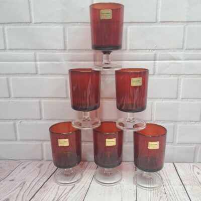NOS 6 Pcs Luminarc RUBY RED Glasses Vintage 4  Tall  Made In France 