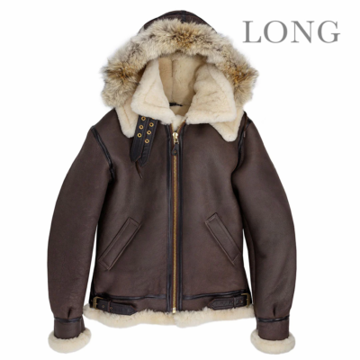 Hooded sheepskin 2025 bomber jacket