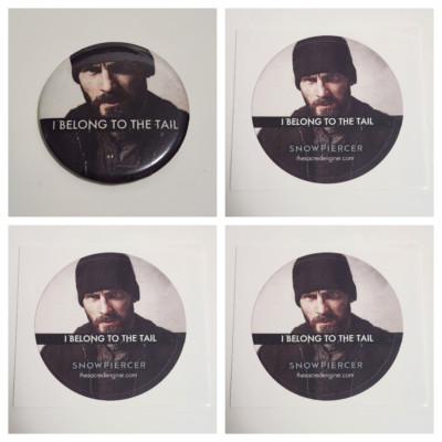 Snowpiercer Movie Promo Pinback Pin Button & Stickers Lot - Chris Evans / Curtis