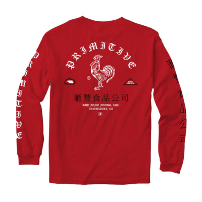 

Primitive Apparel x Huy Fong Spicy Футболка с длинным рукавом (красная) Мужская футболка, Красный