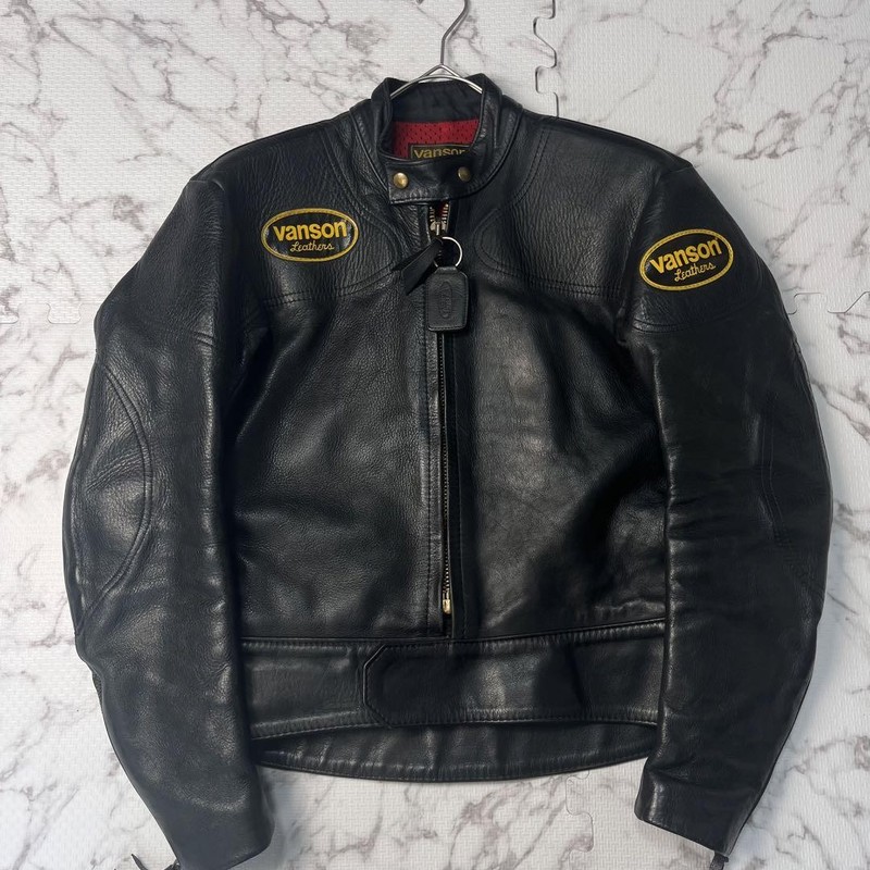 Vanson Black Red Leather Single Riders Jacket USA Made Size
