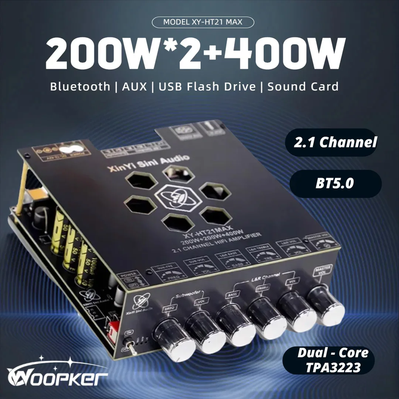 Amplifier 200W*2+400W XY-HT21MAX 2.1 Channel HiFi Bluetooth Digital Audio Power