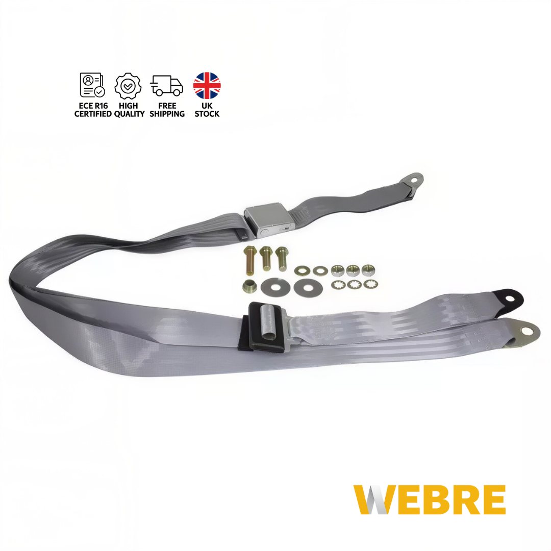 3 Point Static Seat Belt Grey Webbing Chrome Buckle VW Beetle Ghia Type 3