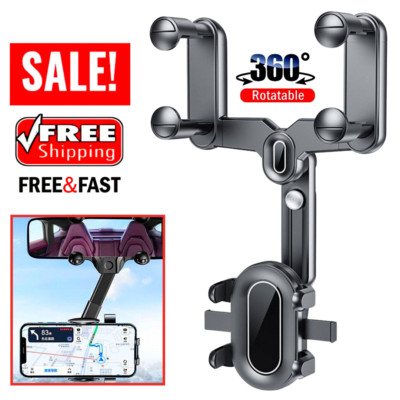 360°Car Rearview Mirror Holder Stand For-Mobile Cell Smart Phone GPS Phone Holde