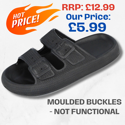 Mens Textured Moulded Buckles Foot Strap Slip On Sliders Open Toe Mule  Sandals