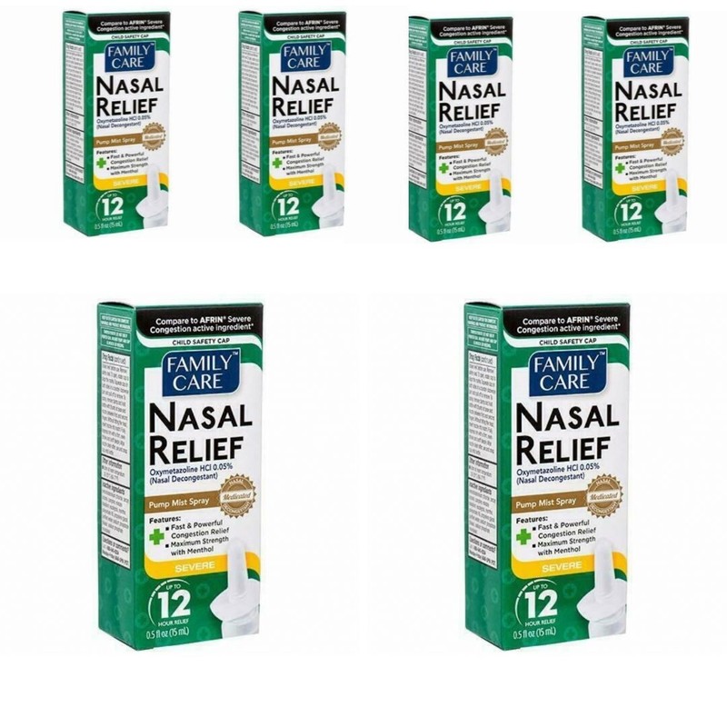 6 Pack! Family Care Nasal Relief Spray - Severe Congestion