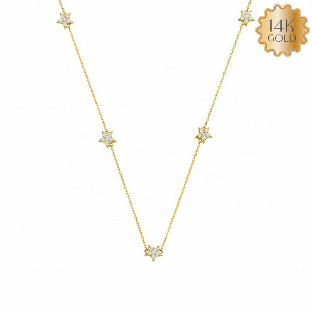 14K Gold Diamond Multi-Star Necklace for Women Christmas Gift Adjustable