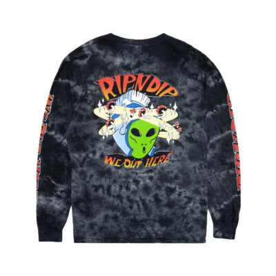 

RIPNDIP Out Of This World Футболка с длинным рукавом (черная молния) Рубашка с кошкой, Black lightning wash