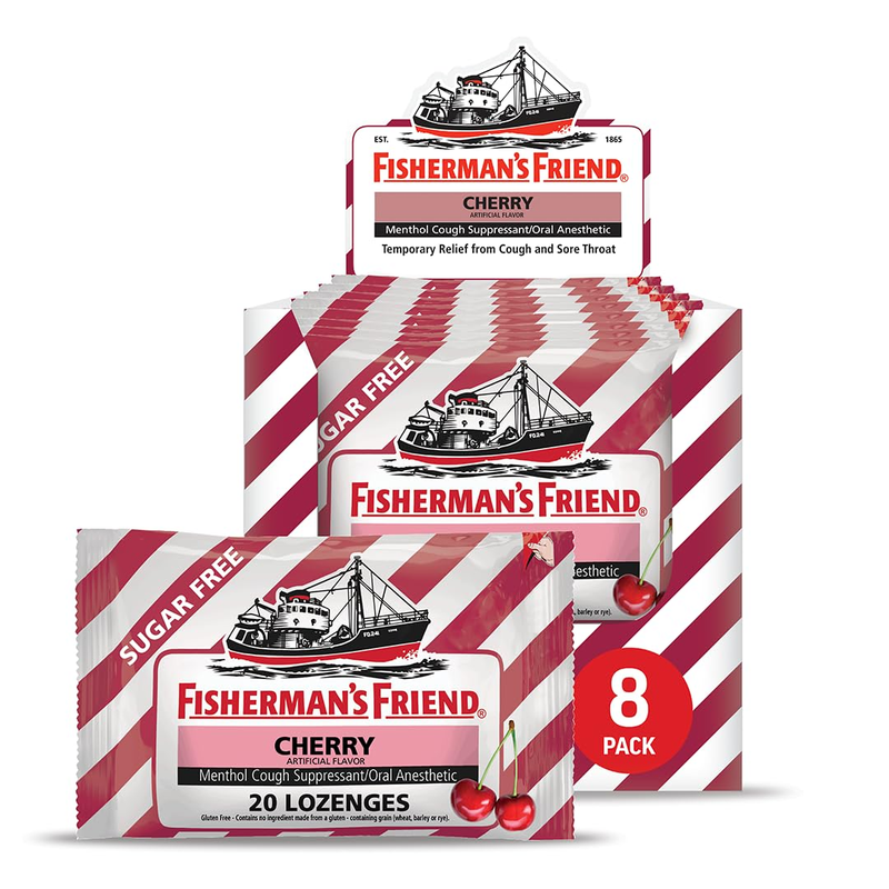 Fisherman'S Friend Sugar Free Cherry Cough Drops, 20 Drops X 8 Pack