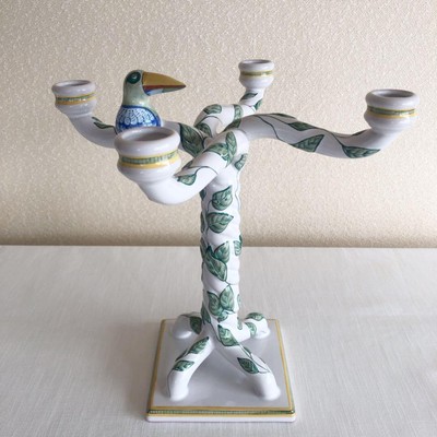HERMES Toucan Faience Series Candle Holder Ceramic Bird Sculpture 26x26cm