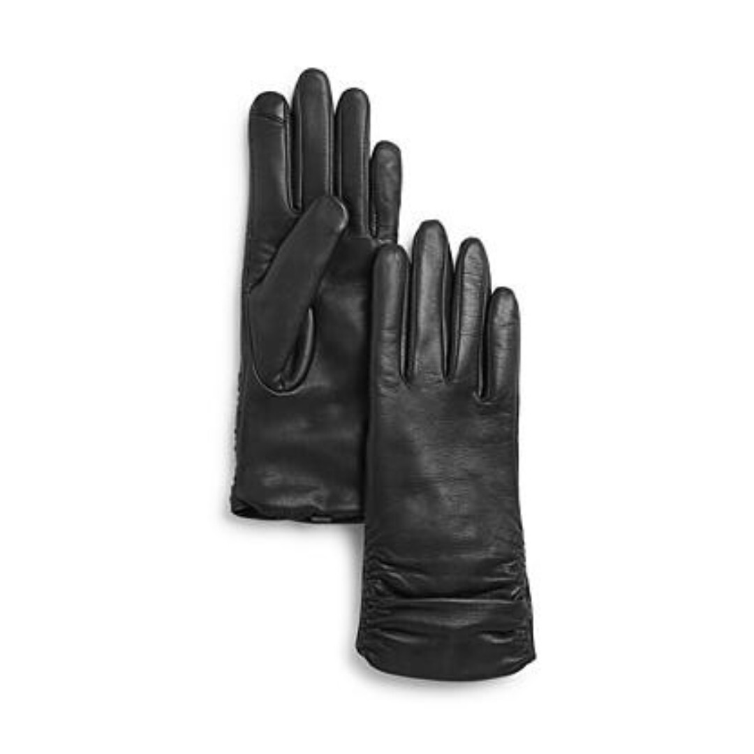 Fownes Brothers Ruched Leather Tech Gloves Women's M Black Solid - Picture 1 of 13