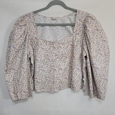 Levis Ellora Everyday Blouse Crop Top Floral Print Scoop Neckline Puff Sleeve