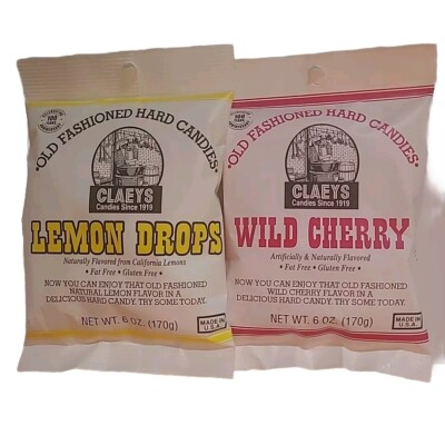 Claeys Lemon Drops /Wild Cherry Old Fashion Hard Candy 2 bags