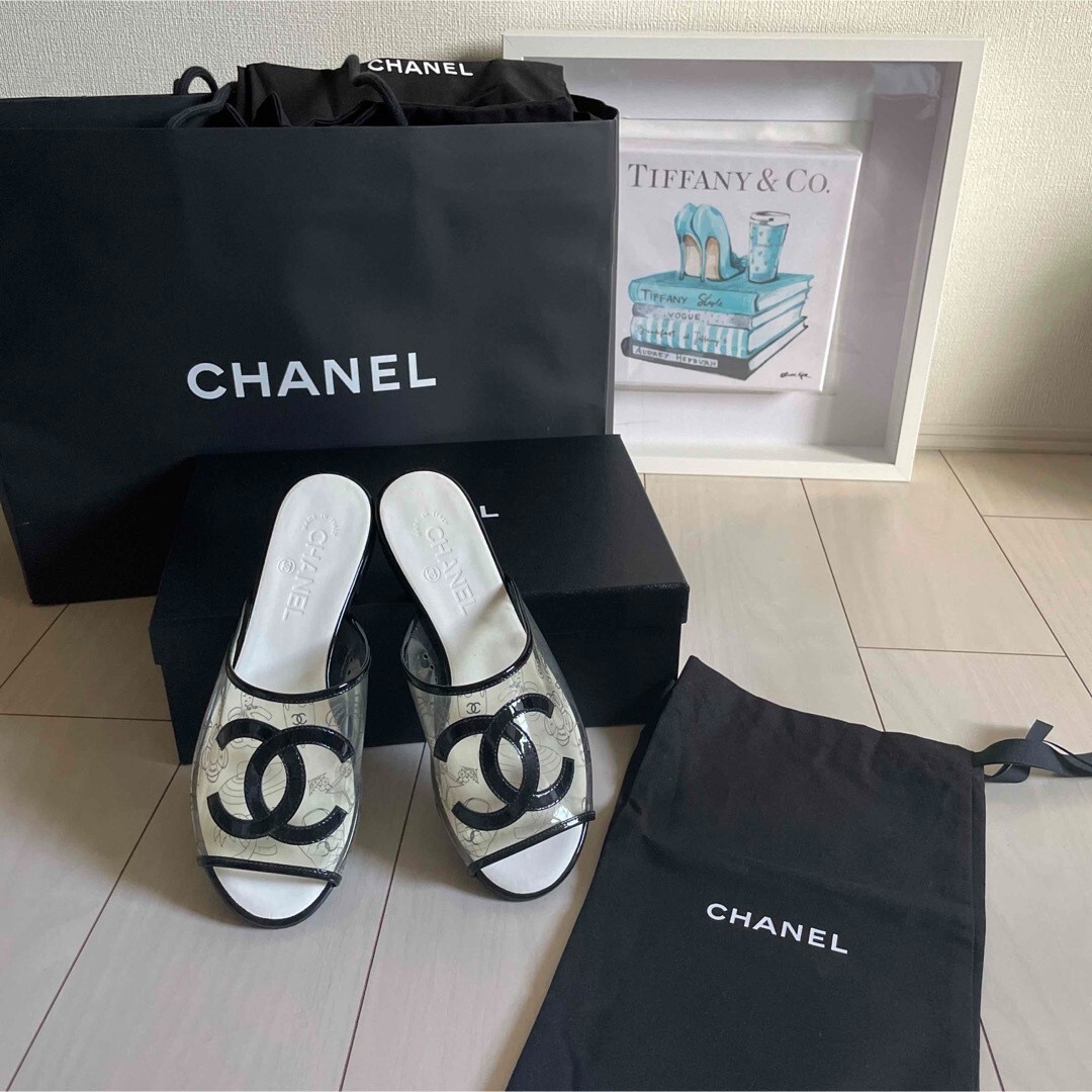 CHANEL COCO MARK Logo Clear Sandals Mules Pumps Shoes Women