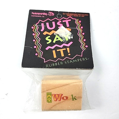 Vintage Sealed Noteworthy Rubber Stamp 1992 RAD Work Just Say It Slang Lingo