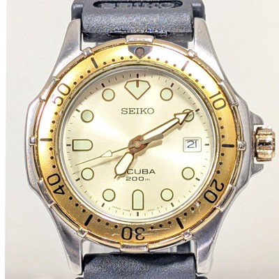 SEIKO SCUBA 7N35-6000 Gold Dial Quartz Men's Watch Used