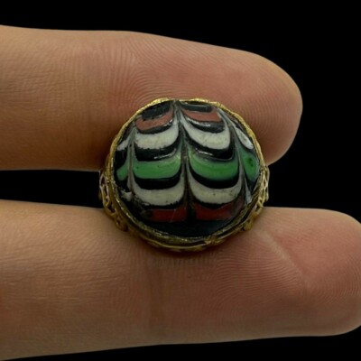 Rare Superb Antique Genuine Phoenician Glass Multi Color Round Ring Size 7US