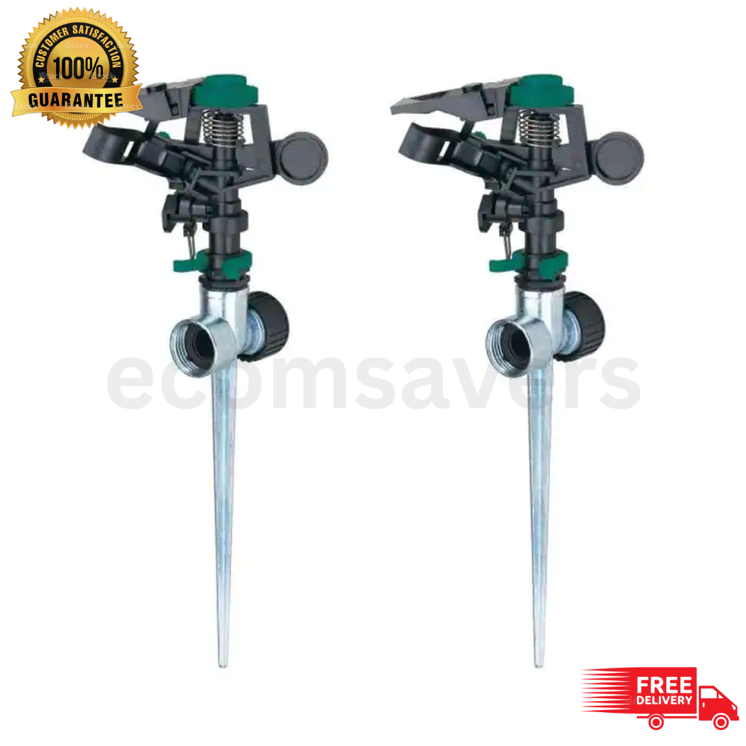 2-Pack Pulsator Sprinkler with Zinc 2-Way Spikes for Lawns - Water up to 85 ft.