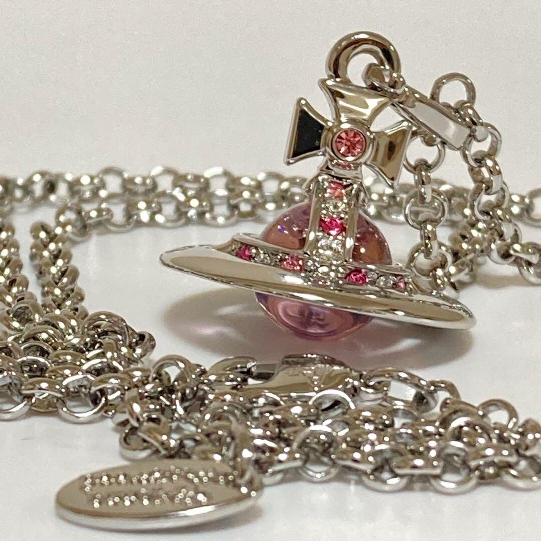 Vivienne Westwood Tiny ORB Necklace Pink Silver 2.3cm