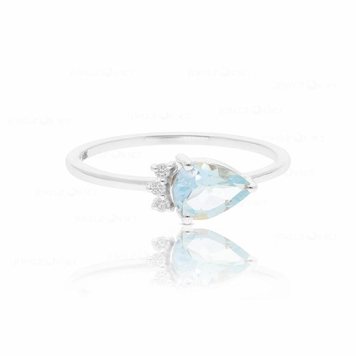 Pre-owned J.o.n 14k Gold Genuine Diamond And Aquamarine Ring Anniversary Gift Fine Jewelry In White
