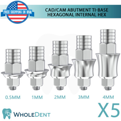 5x Ti-Base CAD/CAM Hexagonal Abut ment Titanium Dental Im plant Internal Hex