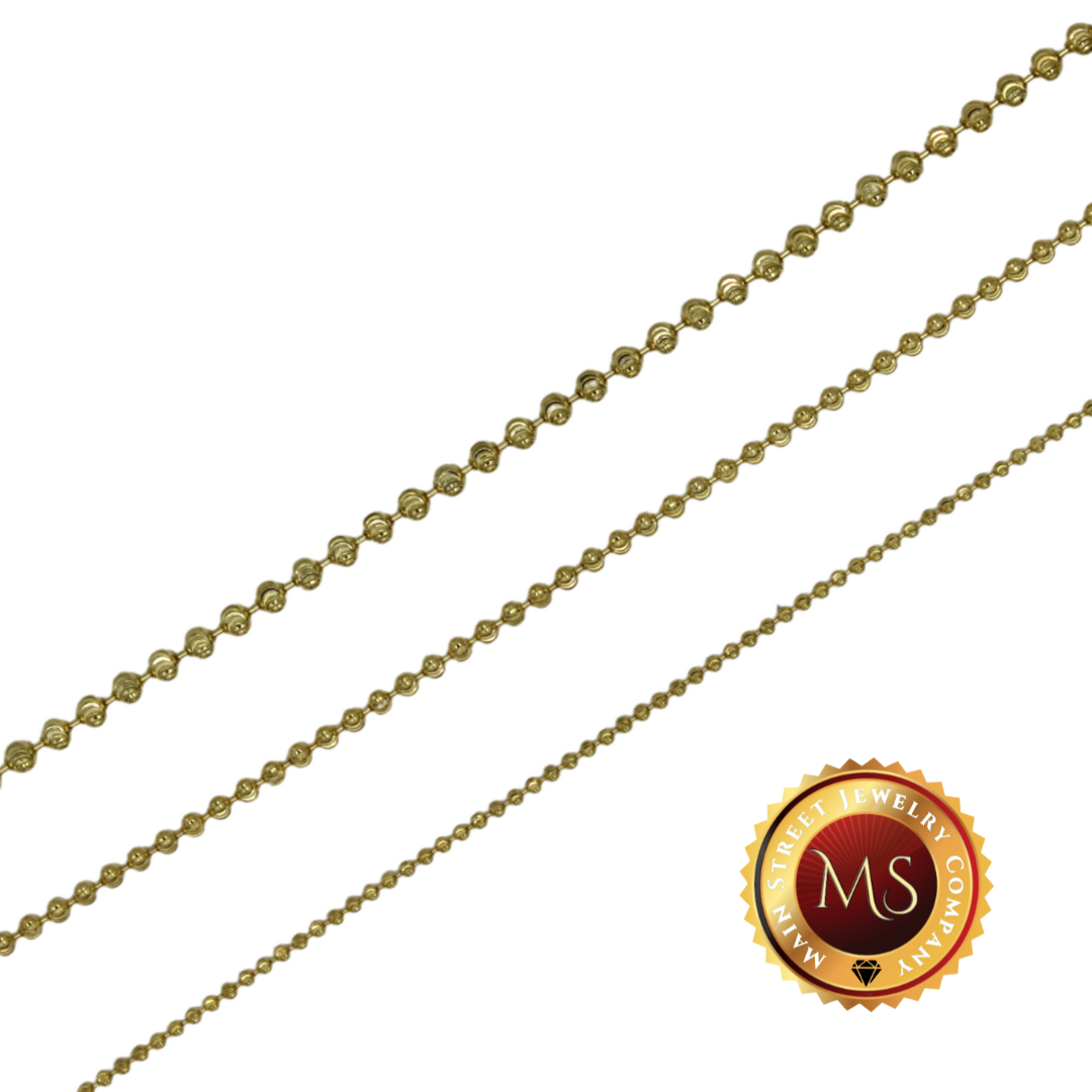 14k Gold Plated over 925 Sterling Silver Moon Cut DiamondCut BEAD Chain Necklace