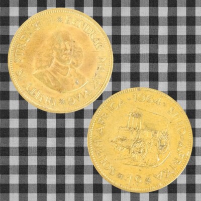 SOUTH AFRICA 1 CENT 1964. Covered wagon reverse.  Our T2877