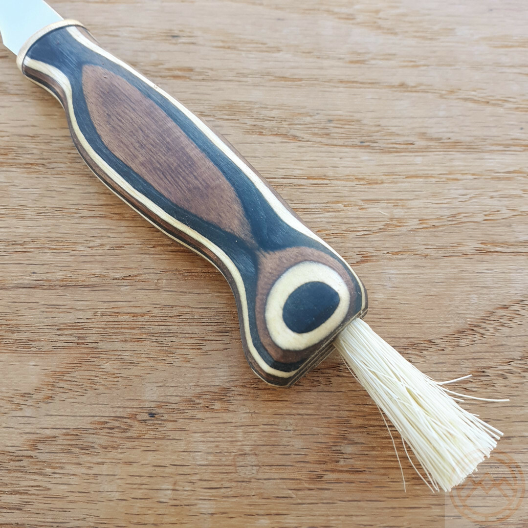 Wood Jewel Mushroom Fixed Knife 2.25" Stainless Blade Zebra Wood Handle w/Sheath