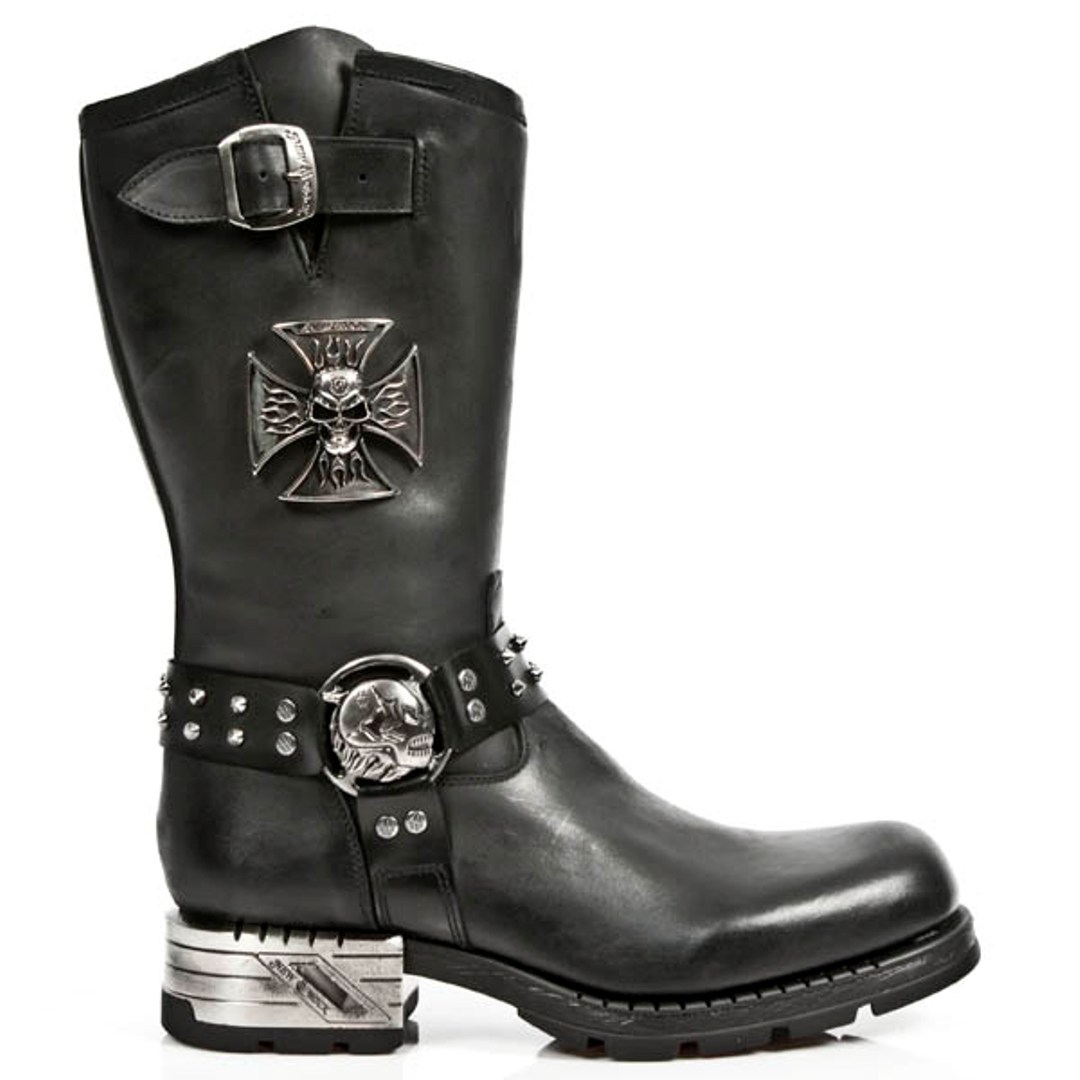 Pre-owned New Rock Newrock M.mr030 S1 Black - Rock Boots - Mens