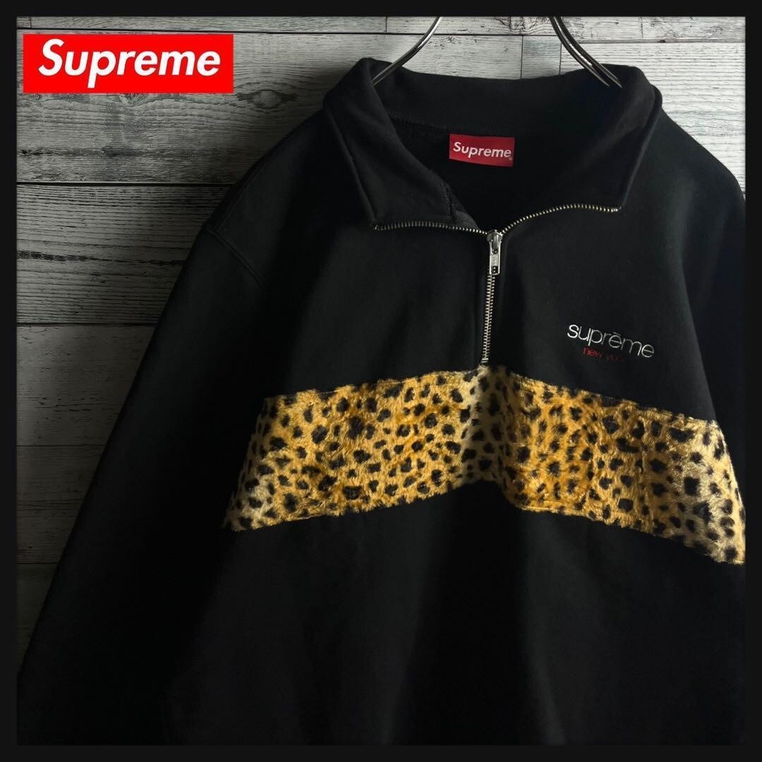 トップス 18FW Leopard Panel Half Zip Sweatshirt Supreme Leopard Panel Half Zip Sweatshirt (FW18) - $158