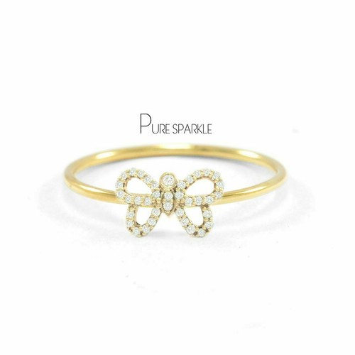 14K Gold 0.25 Ct. Lab-Created Diamond Butterfly Ring  Size - 3 to 8 US