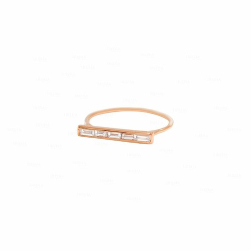 Pre-owned Irisha Designs Genuine Diamond Baguette Bar Ring Size-3-8 Us 14k Gold Fine Jewelry In White