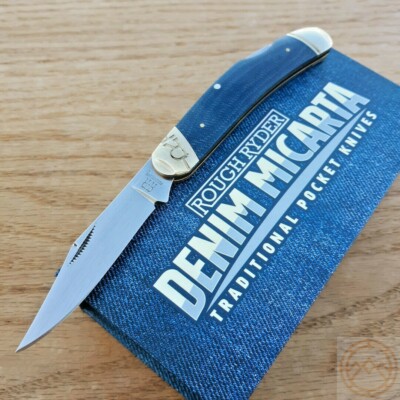 Rough Ryder Sowbelly Folding Knife Stainless Steel Blade Denim Micarta Handle