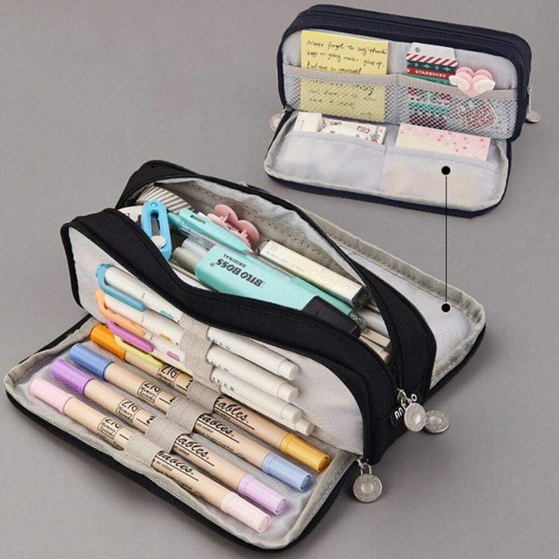 Zipper Pencil Case Large Capacity Pouch Double Side Organizer Makeup A