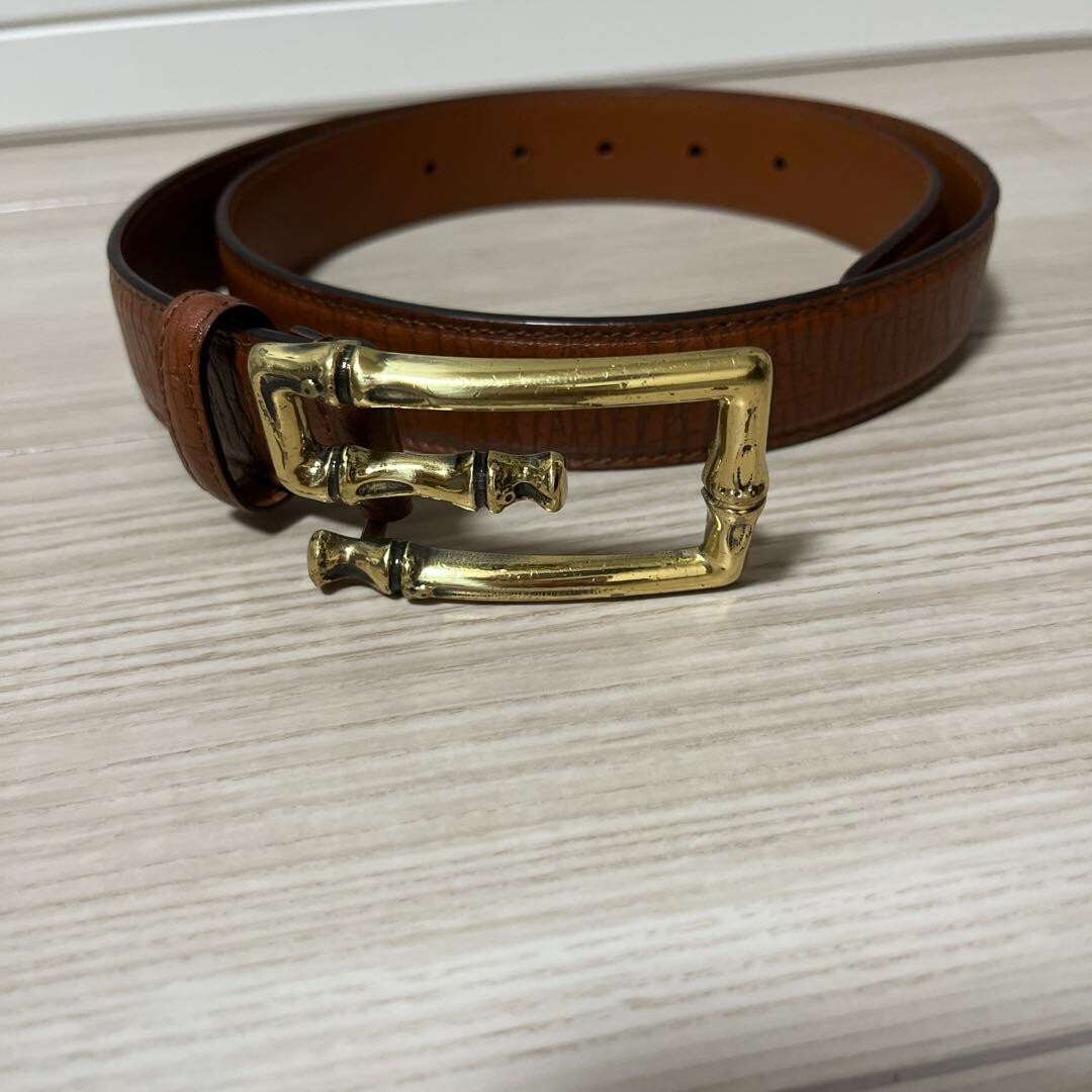 【レア商品】 GUCCI ゴールドバンブー ベルト GUCCI G Buckle Bamboo Belt Brown x Gold Genuine Leather Pre