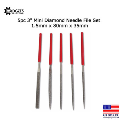 5pc 3'' Diamond Needle File Set 1.5mm x 80mm x 35mm Carving Ceramics Tile Glass