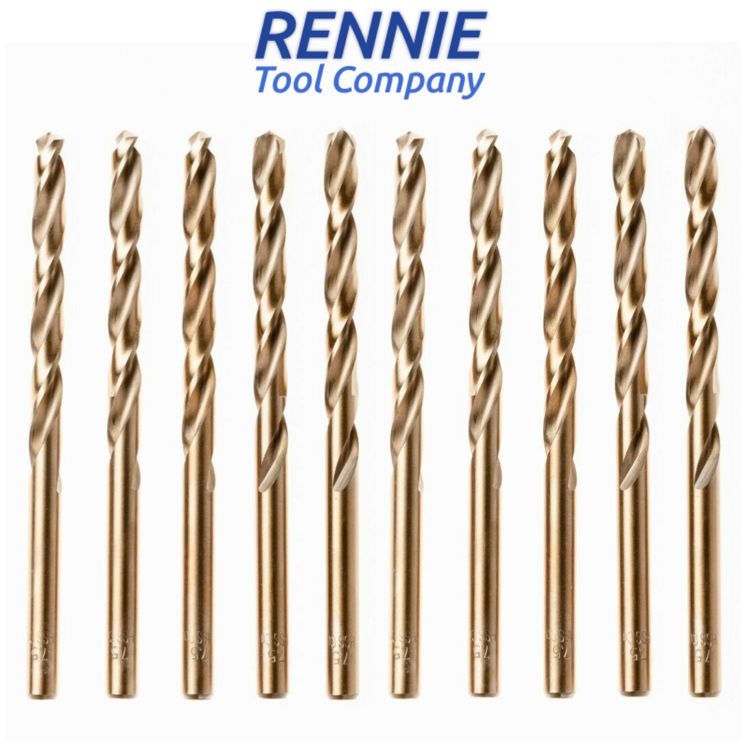 Box Of 10 x HSS Gold Cobalt Jobber Drill Bit For Stainless & Hard Steels. Drills