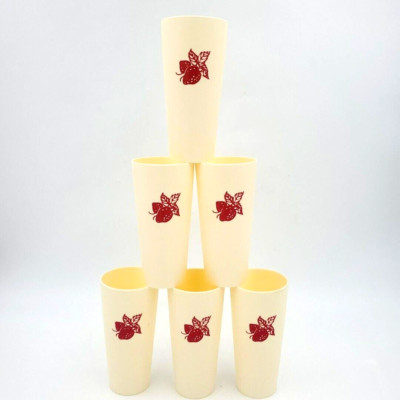 SET OF 6: Vintage 1982 Nasco STRAWBERRY PLASTIC 6'' TUMBLER CUPS - NEW!