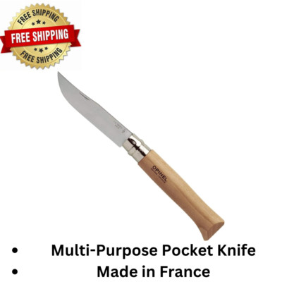 Opinel No. 12 Stainless Steel Folding Multi-Use Pocket Knife, Beechwood Handle
