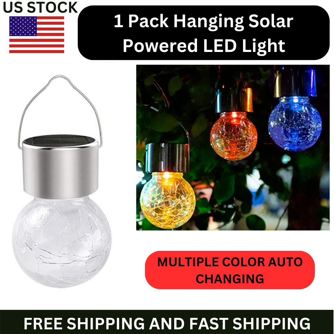 1 Pack 8 Color Solar Powered Auto-Changing, Cracked Glass Ball Light Waterproof