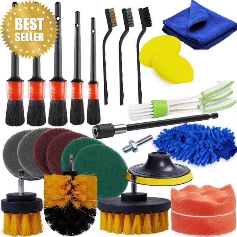 Car Cleaning Tools Kit, 27 Pcs Car Detailing Brush Set, Auto Detailing Drill Bru