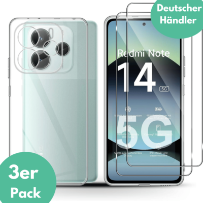 Hülle + 2X Schutzglas für Xiaomi Redmi Note 14 5G Panzerfolie Display Case 9H ✅