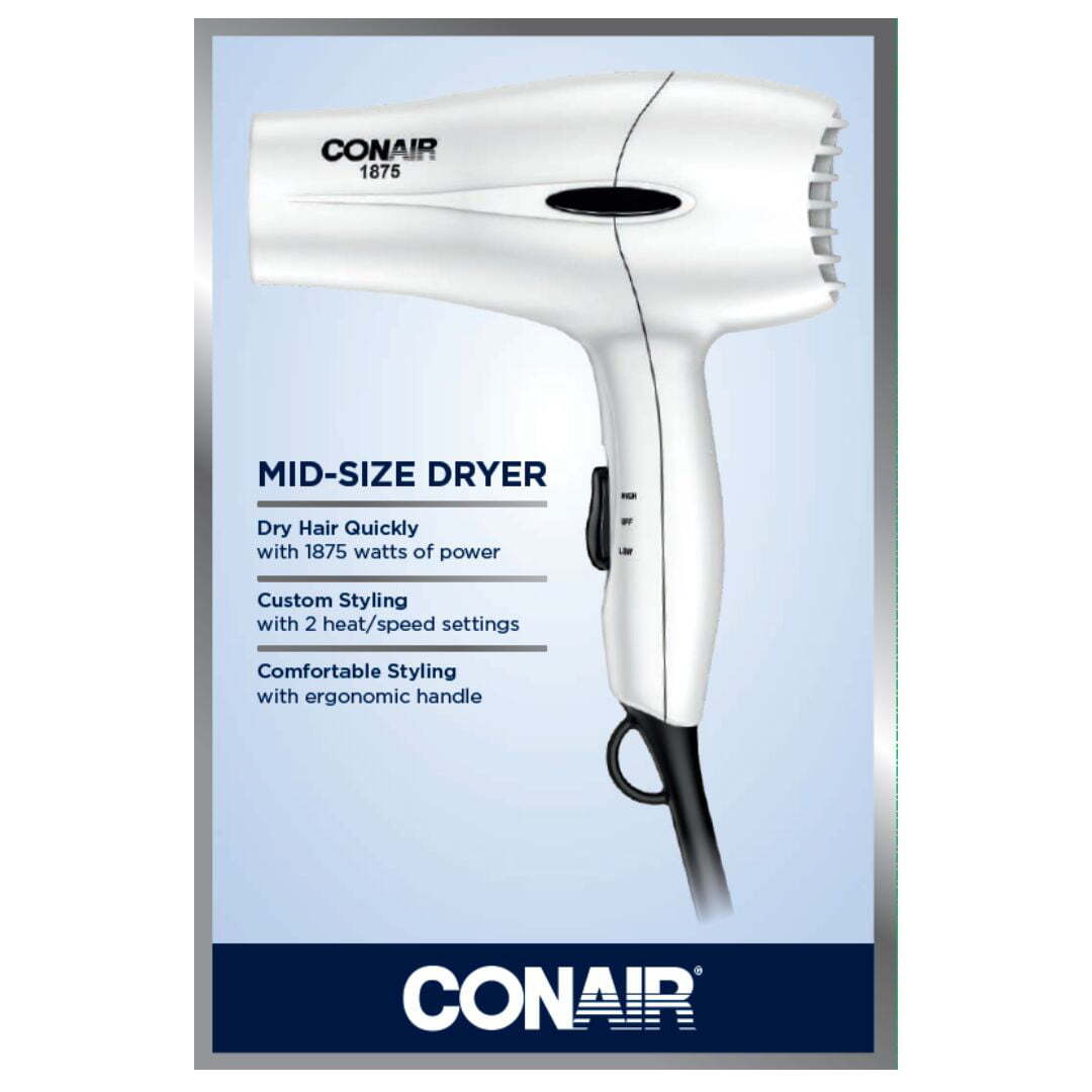 Conair 1875 Watt MidSize Dryer, balanced and lightweight