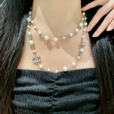chanel pearl double c sweater necklace