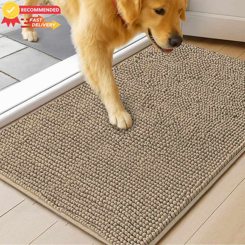 Dog Door Mat for Muddy Paws, Absorbent Microfiber, Non-Slip Chenille Rug 24"x36"