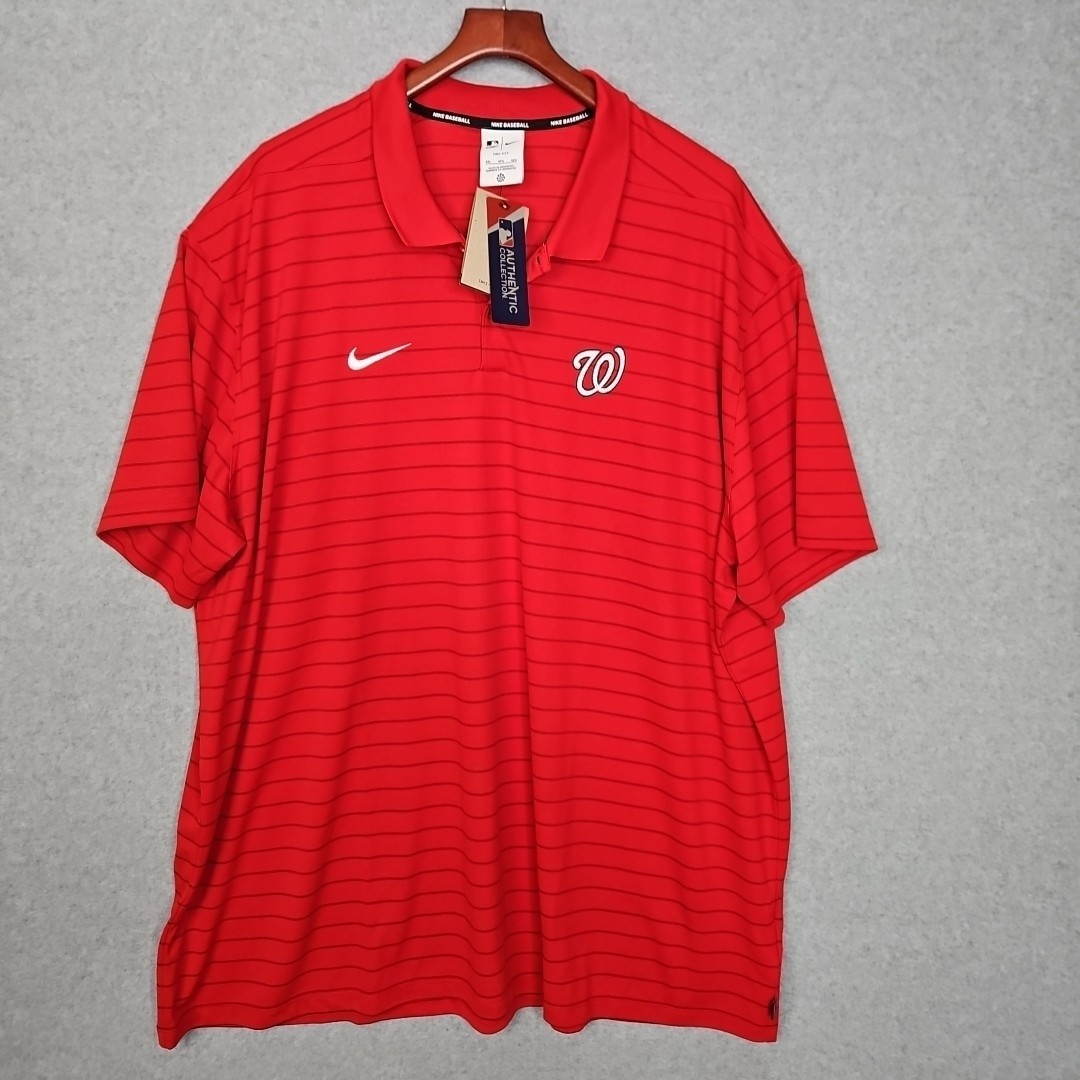 Nike Washington Nationals Red Pin Stripe Polo Shirt Men’s Size 4XL Authentic