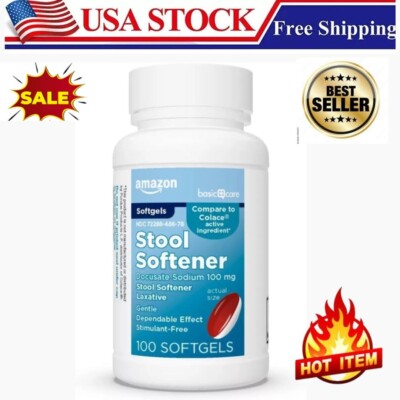 Stool Softener Laxative, Docusate Sodium 100 Mg, Softgels, for Constipation Reli