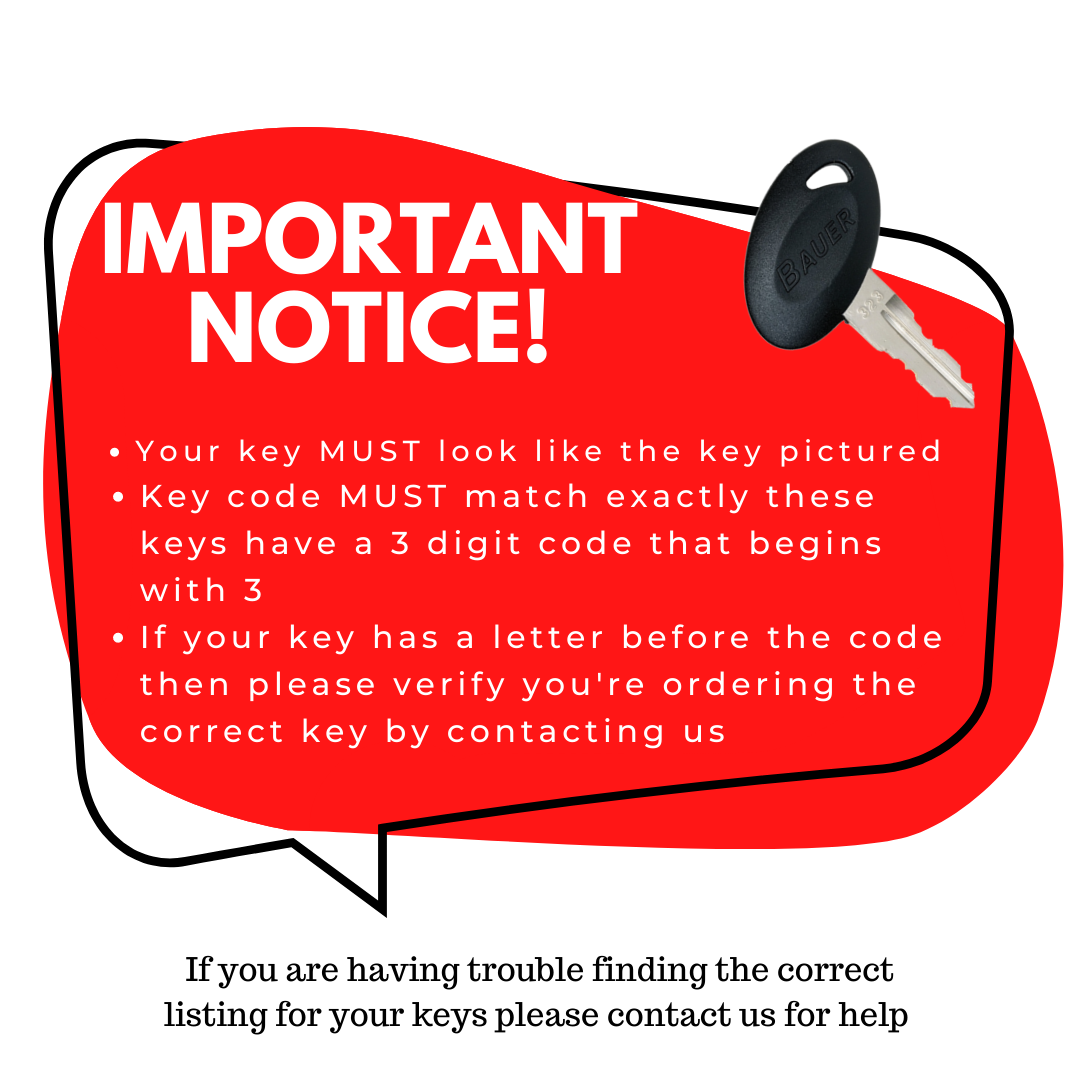 1 Pair (2 keys) Bauer 300 Series Precut Keys 301-360 RV Trailer Keys