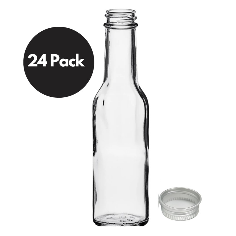 New 5oz EMPTY Glass Woozy Hot Sauce Bottles 28-400 w Alum Cap - Pack of 24