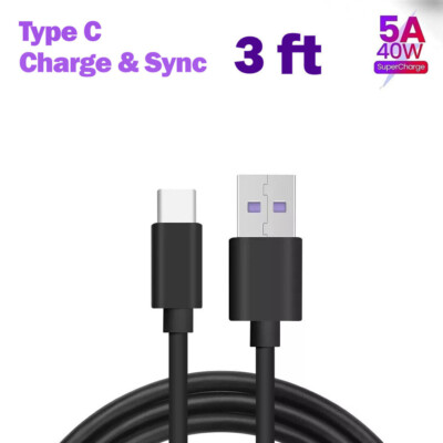 USB Type C Data Cable 5A Fast Charging USB-A to USB-C Charger Cord For Phone
